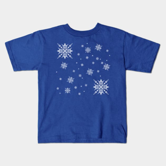 White Snow flake pattern Kids T-Shirt by Xatutik-Art